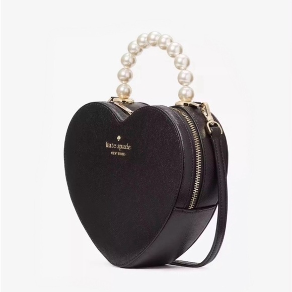 Kate Spade Love Shack Heart Pearl Handle Crossbody Black - Picture 4 of 14